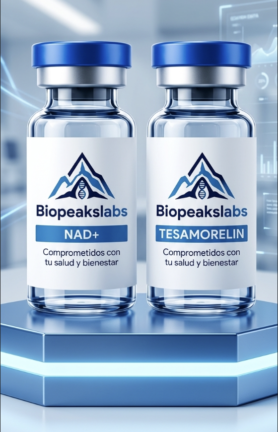 Vials de péptidos Biopeakslabs Ecuador — NAD+ y Tesamorelin